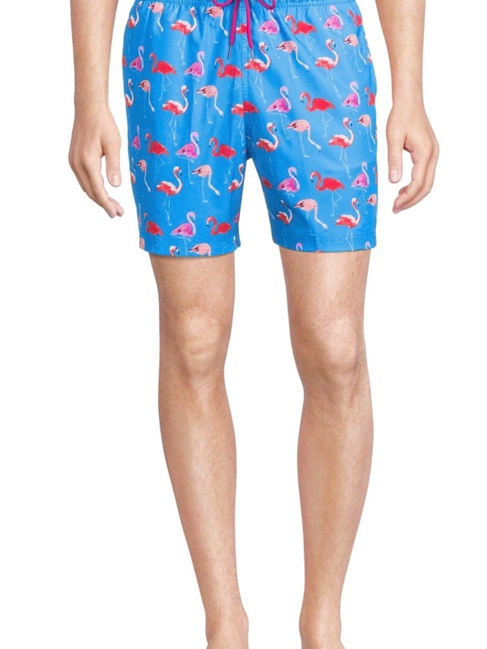 George Blue Swim Trunks with Pink & Red Flamingo Print